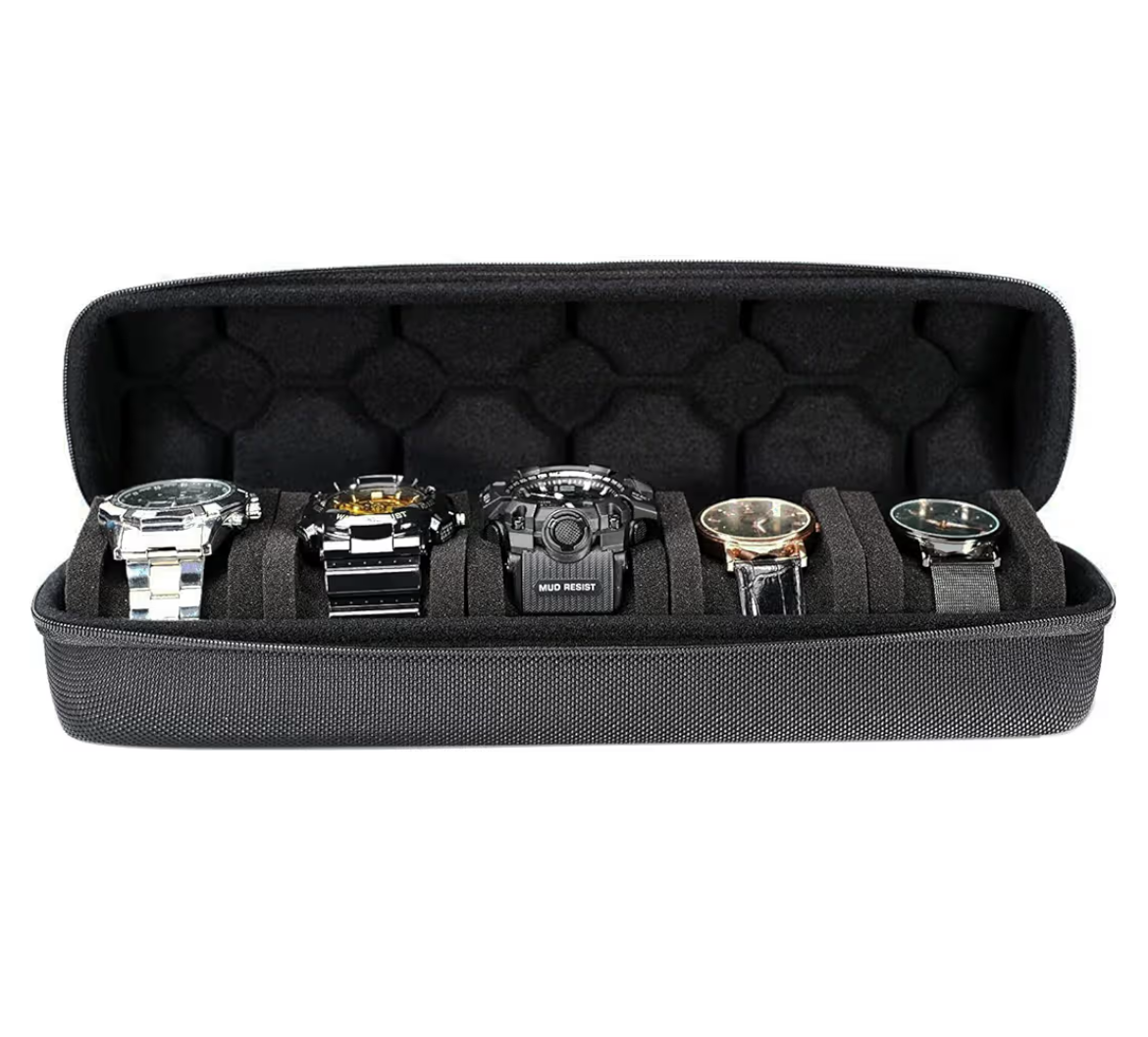 AUKURA 5 Watch Storage Box with Sponge Cushion for 5 Watches (Black)