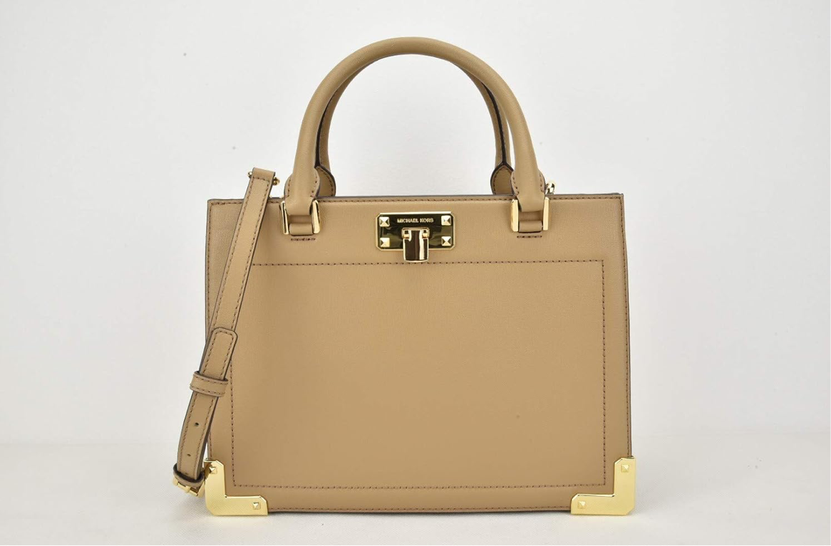 Michael Kors 35S9GYKS6L Kinsley Medium Accordion Leather Crossbody Satchel Bag - DK Khaki