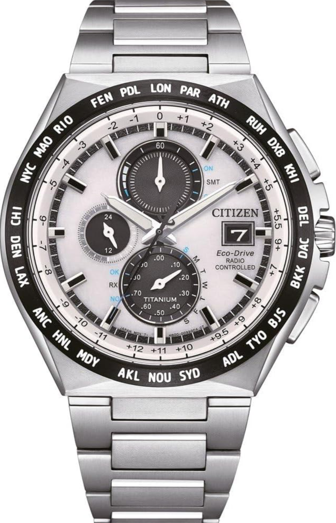 CITIZEN Titan Men's Watch Eco-Drive Solar Radio-Controlled Chronograph with Titanium Link Strap AT8238-84A