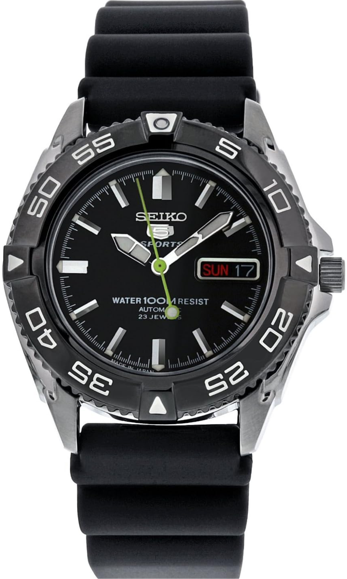 Seiko 5 Men's Black Dial Rubber Automatic Watch - SNZB23J2