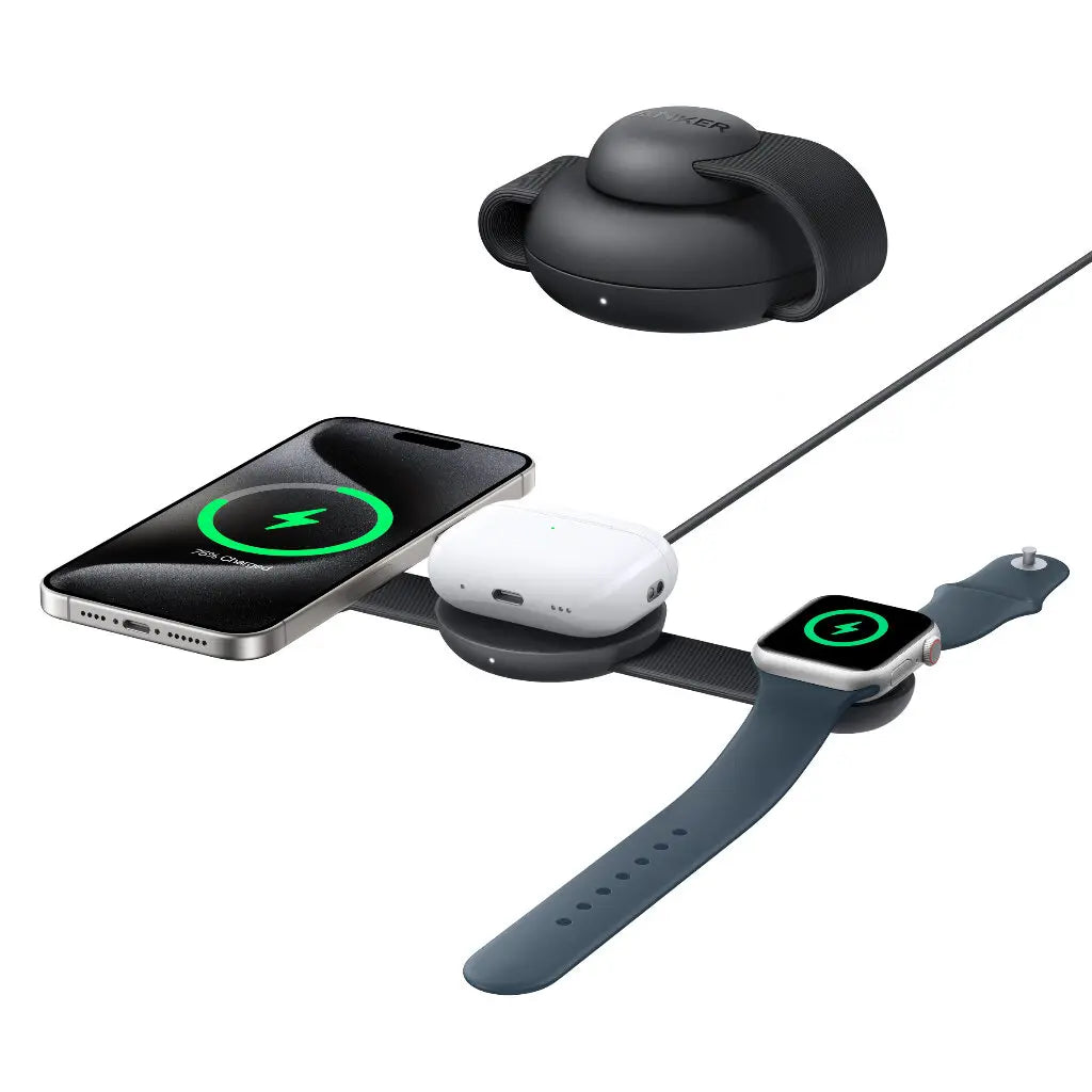 Anker MagGo 3-in-1 Magnetic Wireless Charging Dock – Qi2 Certified 15W Fast Charger with Adapter