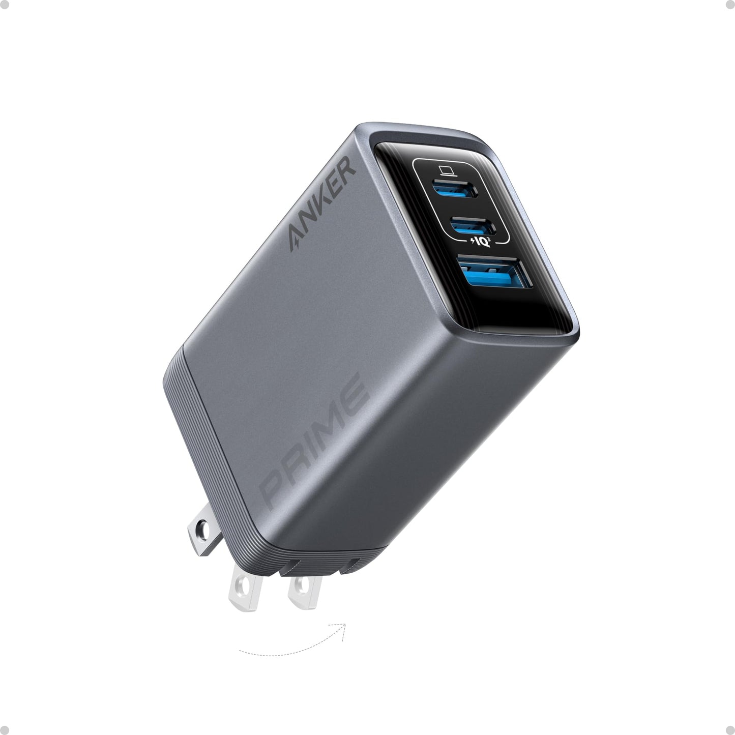 Anker Prime 100W USB-C Charger – 3-Port Compact GaN Fast Charger with Foldable Plug