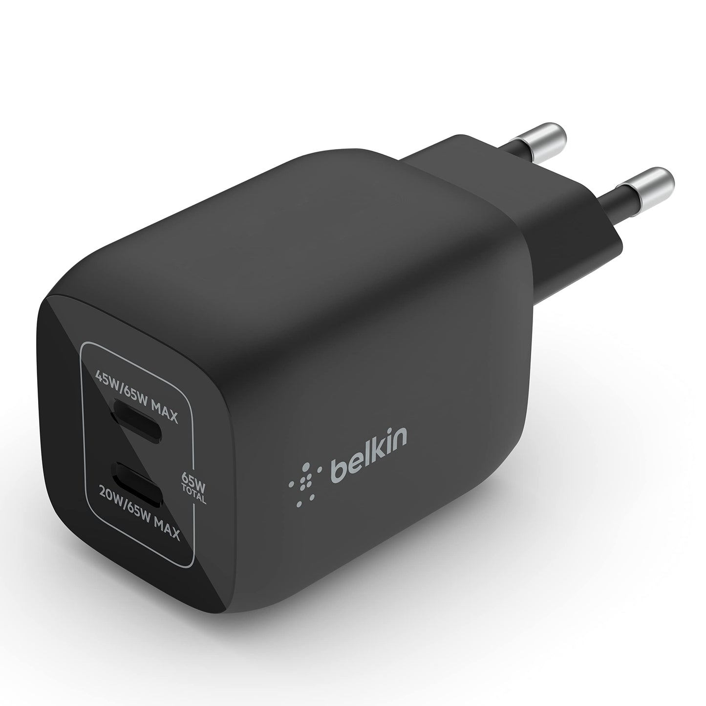 Belkin 65W Dual USB-C Wall Charger – Fast PD 3.0 GaN Charger for Phones, Tablets & Laptops (Black)