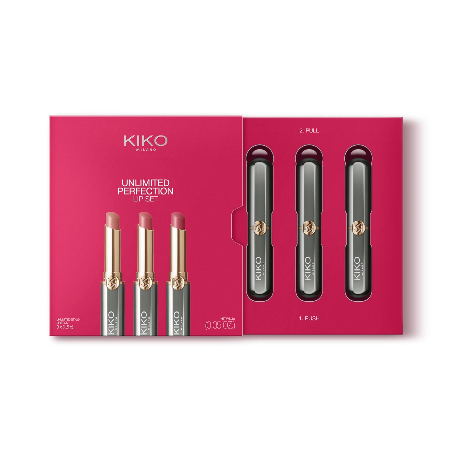 KIKO Milano Unlimited Perfection Lip Set 01, Set of 3 Non-Staining Cream Lipsticks with Long Hold