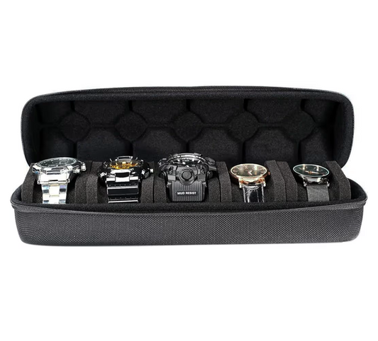 AUKURA 5 Watch Storage Box with Sponge Cushion for 5 Watches (Black)