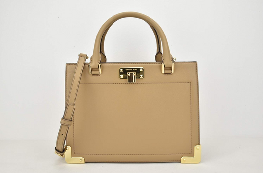 Michael Kors 35S9GYKS6L Kinsley Medium Accordion Leather Crossbody Satchel Bag - DK Khaki