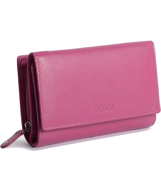 SADDLER Womens Luxurious Real Leather Trifold Wallet Clutch Purse with Zipper Coin Purse