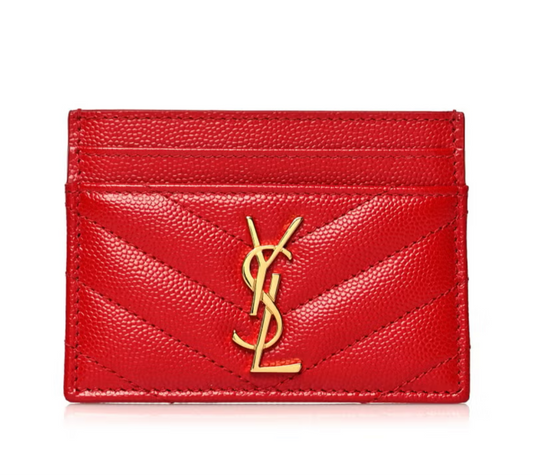 Yves Saint Laurent Red Chevron Quilted Leather Card Holder