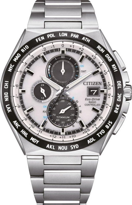 CITIZEN Titan Men's Watch Eco-Drive Solar Radio-Controlled Chronograph with Titanium Link Strap AT8238-84A