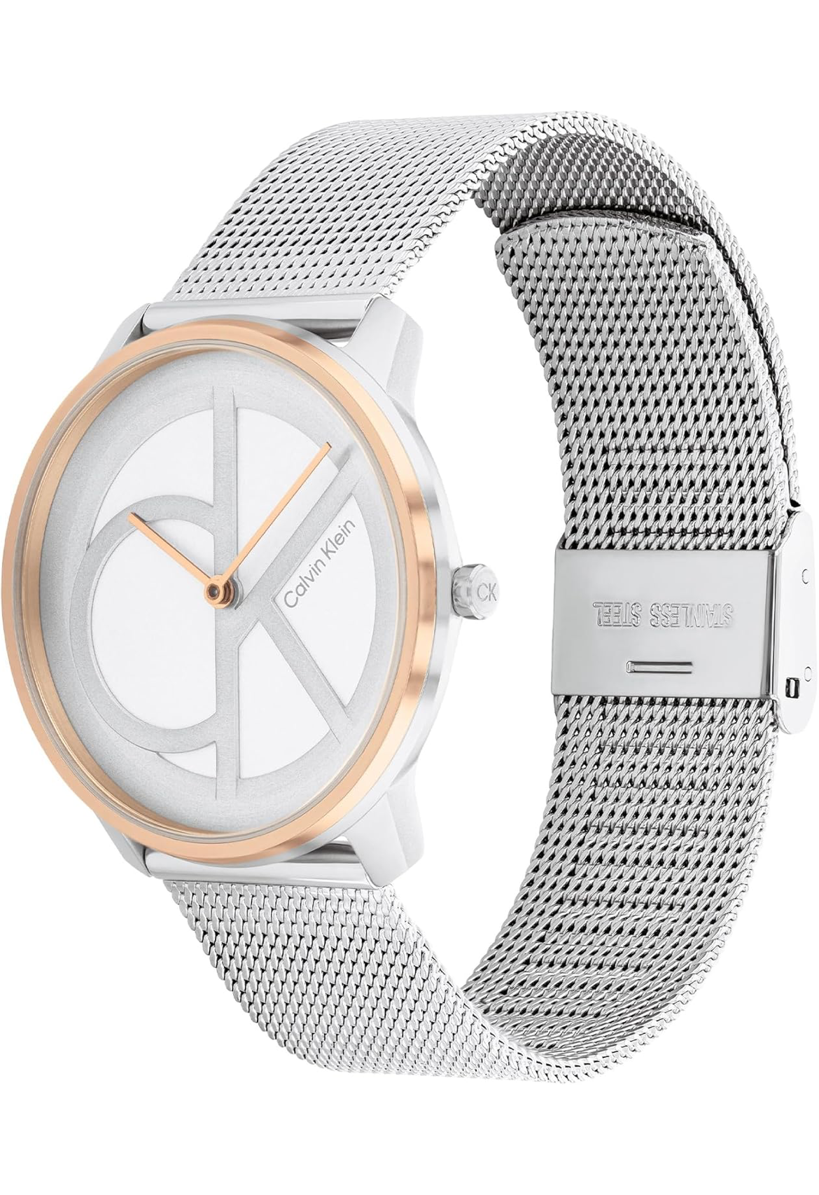 Calvin Klein ICONIC MESH 35MM UNISEX SILVER WHITE DIAL STAINLESS STEEL WATCH