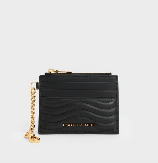 Charles & Keith Aubrielle Stitch-Trim Zip Card Holder in Black
