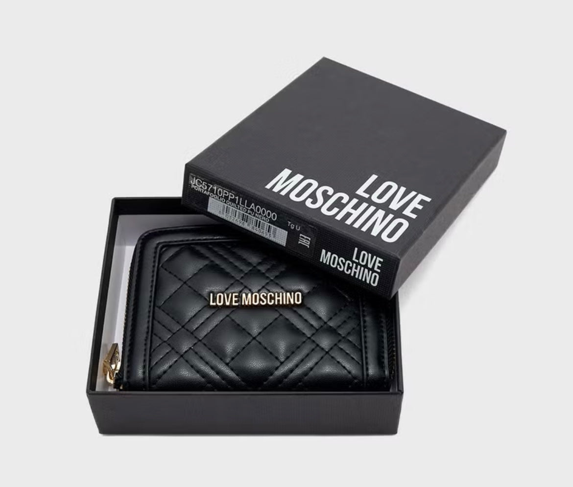 Love Moschino Logo Detailed Quilted Zip Over Wallet