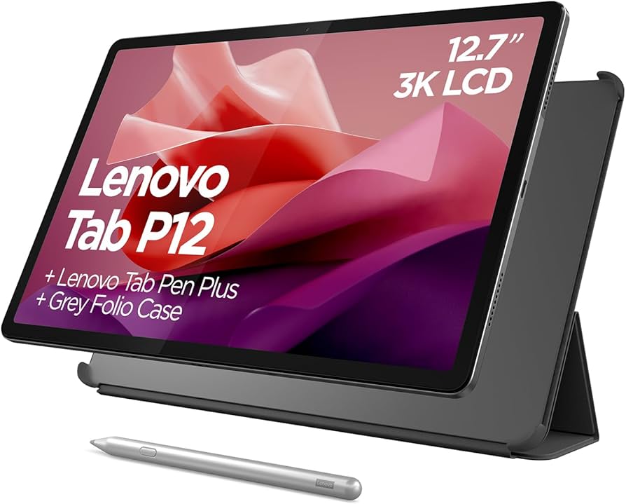 Lenovo Tab P12 – 12.7” 3K Touch Display, 4GB RAM + 128GB Storage, MediaTek Dimensity 7050 – Includes Pen & Keyboard Pack