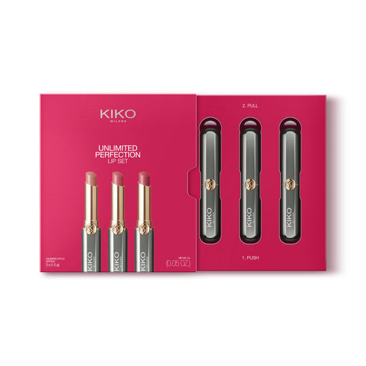 KIKO Milano Unlimited Perfection Lip Set 01, Set of 3 Non-Staining Cream Lipsticks with Long Hold